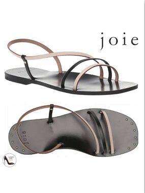 Joie Baja Studded Ivory Black Leather Flat Sandals designer summer Shoes 40